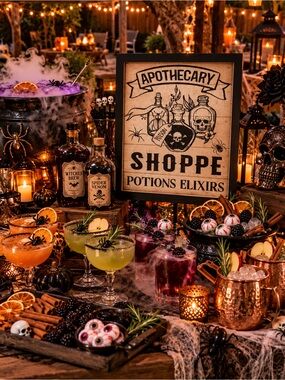 Apothecary Shoppe Potions Elixirs Wall Art Sign - Black and Tan